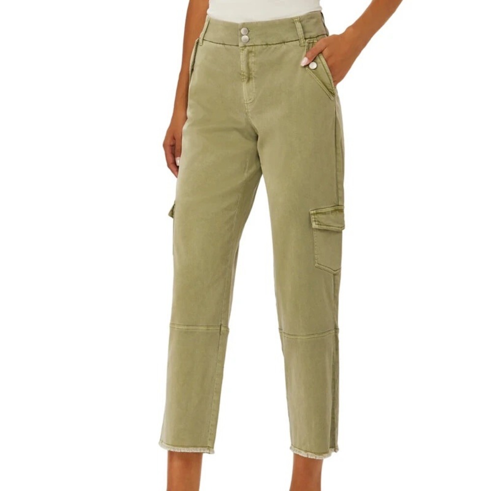 Crosby Womens Olive Green Cargo Pants Straight Leg Frayed Hem Size 6 Utility